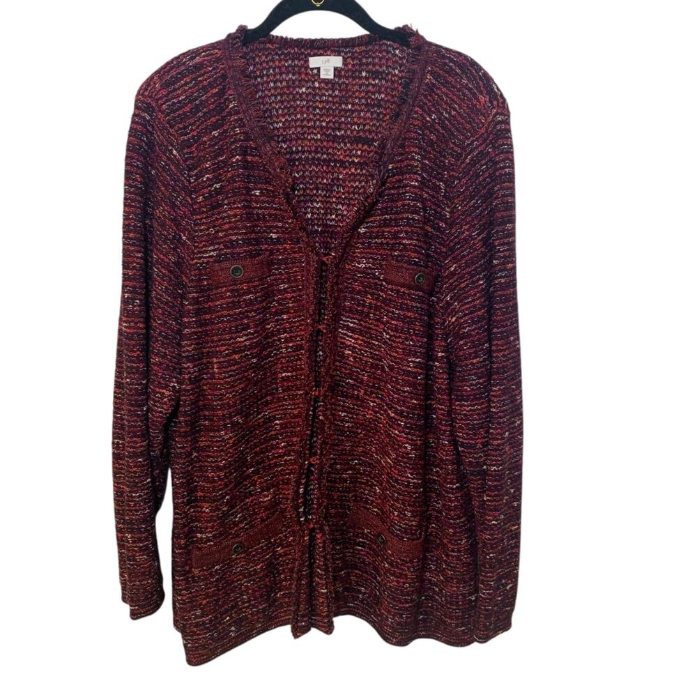 J Jill Womens Burgundy Knit Twee Cardigan Sweater 3X Office Preppy Travel Boho